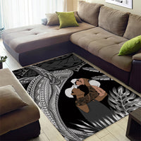 Father's Day Polynesian Pattern Area Rug Tropical Humpback Whale - Black