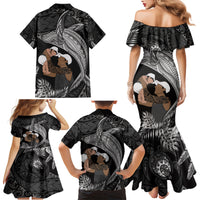 Father's Day Polynesian Pattern Family Matching Mermaid Dress and Hawaiian Shirt Tropical Humpback Whale - Black