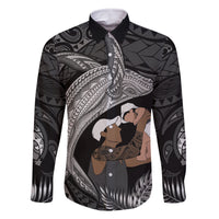 Father's Day Polynesian Pattern Family Matching Summer Maxi Dress and Hawaiian Shirt Tropical Humpback Whale - Black