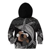 Father's Day Polynesian Pattern Kid Hoodie Tropical Humpback Whale - Black