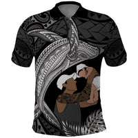Father's Day Polynesian Pattern Polo Shirt Tropical Humpback Whale - Black