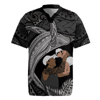 Father's Day Polynesian Pattern Rugby Jersey Tropical Humpback Whale - Black