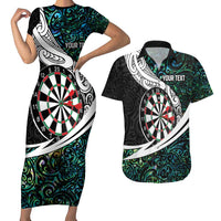 Personalized NZ Darts Couples Matching Short Sleeve Bodycon Dress and Hawaiian Shirt Paua Shell Maori Koru Whakairo LT7 Colorful - Polynesian Pride