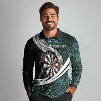 Personalized NZ Darts Long Sleeve Polo Shirt Paua Shell Maori Koru Whakairo - Polynesian Pride