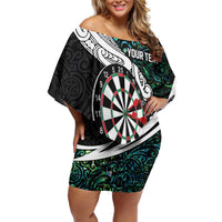 Personalized NZ Darts Off Shoulder Short Dress Paua Shell Maori Koru Whakairo - Polynesian Pride