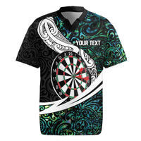 Personalized NZ Darts Rugby Jersey Paua Shell Maori Koru Whakairo - Polynesian Pride