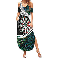 Personalized NZ Darts Summer Maxi Dress Paua Shell Maori Koru Whakairo - Polynesian Pride