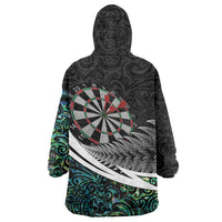 Personalized NZ Darts Wearable Blanket Hoodie Paua Shell Maori Koru Whakairo - Polynesian Pride