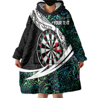 Personalized NZ Darts Wearable Blanket Hoodie Paua Shell Maori Koru Whakairo - Polynesian Pride
