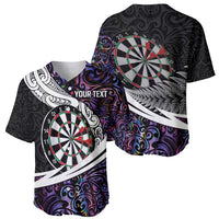Personalized NZ Darts Baseball Jersey Paua Shell Maori Koru Whakairo - Purple LT7 - Polynesian Pride