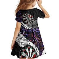 Personalized NZ Darts Family Matching Off The Shoulder Long Sleeve Dress and Hawaiian Shirt Paua Shell Maori Koru Whakairo - Purple - Polynesian Pride