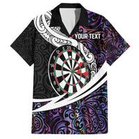 Personalized NZ Darts Family Matching Off The Shoulder Long Sleeve Dress and Hawaiian Shirt Paua Shell Maori Koru Whakairo - Purple - Polynesian Pride