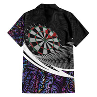 Personalized NZ Darts Family Matching Off The Shoulder Long Sleeve Dress and Hawaiian Shirt Paua Shell Maori Koru Whakairo - Purple - Polynesian Pride