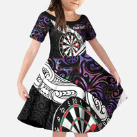 Personalized NZ Darts Family Matching Off Shoulder Maxi Dress and Hawaiian Shirt Paua Shell Maori Koru Whakairo - Purple LT7 Daughter's Dress Purple - Polynesian Pride