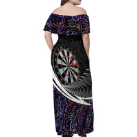 Personalized NZ Darts Family Matching Off Shoulder Maxi Dress and Hawaiian Shirt Paua Shell Maori Koru Whakairo - Purple LT7 - Polynesian Pride
