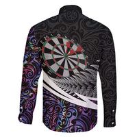 Personalized NZ Darts Family Matching Summer Maxi Dress and Hawaiian Shirt Paua Shell Maori Koru Whakairo - Purple LT7 - Polynesian Pride