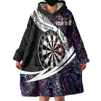 Personalized NZ Darts Wearable Blanket Hoodie Paua Shell Maori Koru Whakairo - Purple - Polynesian Pride