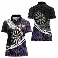 Personalized NZ Darts Women Polo Shirt Paua Shell Maori Koru Whakairo - Purple - Polynesian Pride
