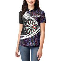 Personalized NZ Darts Women Polo Shirt Paua Shell Maori Koru Whakairo - Purple - Polynesian Pride