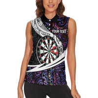 Personalized NZ Darts Women Sleeveless Polo Shirt Paua Shell Maori Koru Whakairo - Purple - Polynesian Pride