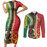 Ni-Vanuatu Indipendens Dei Celebretem Couples Matching Short Sleeve Bodycon Dress and Long Sleeve Button Shirt Yumi Yumi Yumi