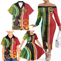 Ni-Vanuatu Indipendens Dei Celebretem Family Matching Off The Shoulder Long Sleeve Dress and Hawaiian Shirt Yumi Yumi Yumi