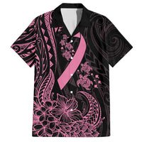 Polynesian Pink Power Family Matching Off Shoulder Maxi Dress and Hawaiian Shirt Breast Cancer Ribbon Turtle and Flowers LT7 Dad's Shirt - Short Sleeve Pink - Polynesian Pride