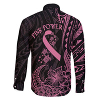 Polynesian Pink Power Family Matching Off Shoulder Short Dress and Hawaiian Shirt Breast Cancer Ribbon Turtle and Flowers LT7 - Polynesian Pride