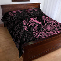 Polynesian Pink Power Quilt Bed Set Breast Cancer Ribbon Turtle and Flowers