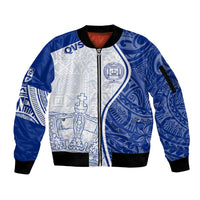 Personalised Queen Victoria School Sleeve Zip Bomber Jacket QVS Old Boys LT7 Unisex White - Polynesian Pride