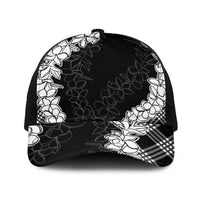 Hawaii Aloha Plumeria Lei Black Palaka Baseball Net Cap - Polynesian Pride