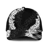 Hawaii Aloha Plumeria Lei Black Palaka Baseball Net Cap LT7 One Size Black Black - Polynesian Pride