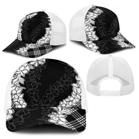 Hawaii Aloha Plumeria Lei Black Palaka Baseball Net Cap - Polynesian Pride