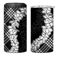 Hawaii Aloha Plumeria Lei Black Palaka 4 in 1 Can Cooler Tumbler - Polynesian Pride