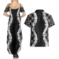 Hawaii Aloha Plumeria Lei Black Palaka Couples Matching Summer Maxi Dress and Hawaiian Shirt - Polynesian Pride
