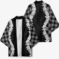 Hawaii Aloha Plumeria Lei Black Palaka Kimono - Polynesian Pride