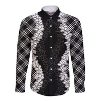 Hawaii Aloha Plumeria Lei Black Palaka Long Sleeve Button Shirt - Polynesian Pride