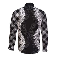 Hawaii Aloha Plumeria Lei Black Palaka Long Sleeve Button Shirt - Polynesian Pride