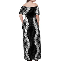 Hawaii Aloha Plumeria Lei Black Palaka Off Shoulder Maxi Dress - Polynesian Pride