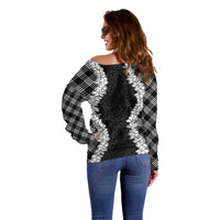 Hawaii Aloha Plumeria Lei Black Palaka Off Shoulder Sweater - Polynesian Pride