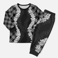 Hawaii Aloha Plumeria Lei Black Palaka Christmas Pajama Set - Polynesian Pride