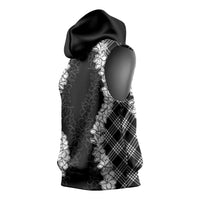 Hawaii Aloha Plumeria Lei Black Palaka Sleeveless Hoodie - Polynesian Pride