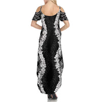 Hawaii Aloha Plumeria Lei Black Palaka Summer Maxi Dress - Polynesian Pride