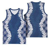 Hawaii Aloha Plumeria Lei Navy Palaka Basketball Jersey - Polynesian Pride