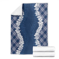 Hawaii Aloha Plumeria Lei Navy Palaka Blanket - Polynesian Pride