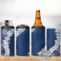 Hawaii Aloha Plumeria Lei Navy Palaka 4 in 1 Can Cooler Tumbler - Polynesian Pride