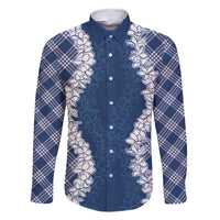 Hawaii Aloha Plumeria Lei Navy Palaka Family Matching Short Sleeve Bodycon Dress and Hawaiian Shirt - Polynesian Pride