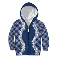 Hawaii Aloha Plumeria Lei Navy Palaka Kid Hoodie - Polynesian Pride