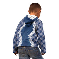 Hawaii Aloha Plumeria Lei Navy Palaka Kid Hoodie - Polynesian Pride