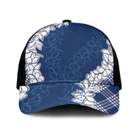 Hawaii Aloha Plumeria Lei Navy Palaka Mesh Trucker Cap - Polynesian Pride